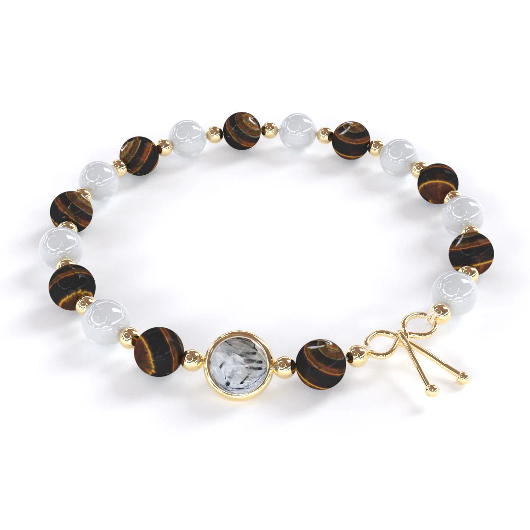 Bracelet de Confiance & Protection en Œil de Tigre et Pierre de Lune | Or fin