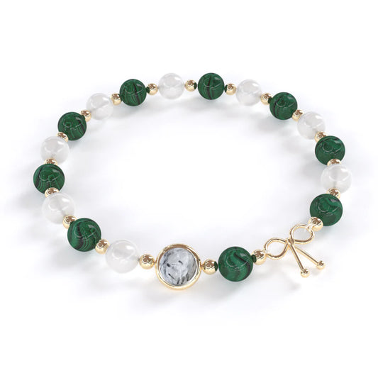 Bracelet Anti-Douleurs en Malachite et Pierre de Lune | Or fin
