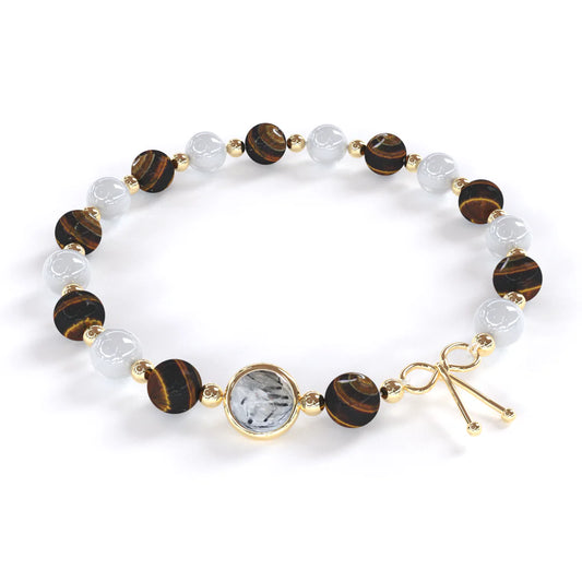 Bracelet de Confiance & Protection en Œil de Tigre et Pierre de Lune | Or fin